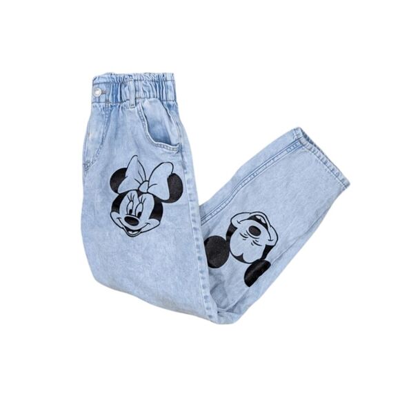 H&M Disney Minnie Mickey Mouse Paper bag Elastic Disneyland Jeans Girls Size 10 - Picture 1 of 8